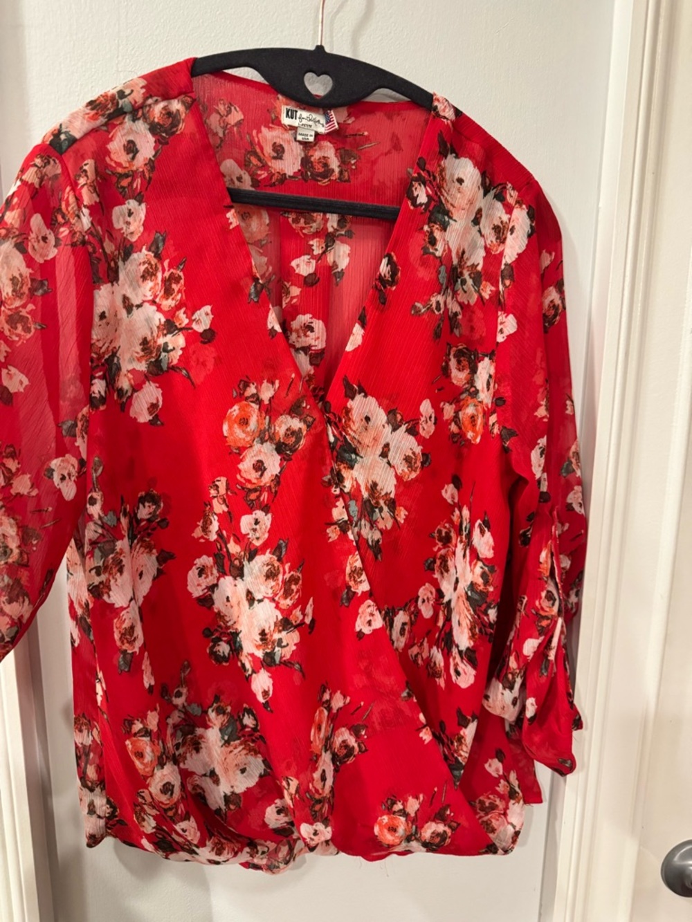Red Floral Wrap Blouse - Kut from the Kloth - Picture 2 of 6